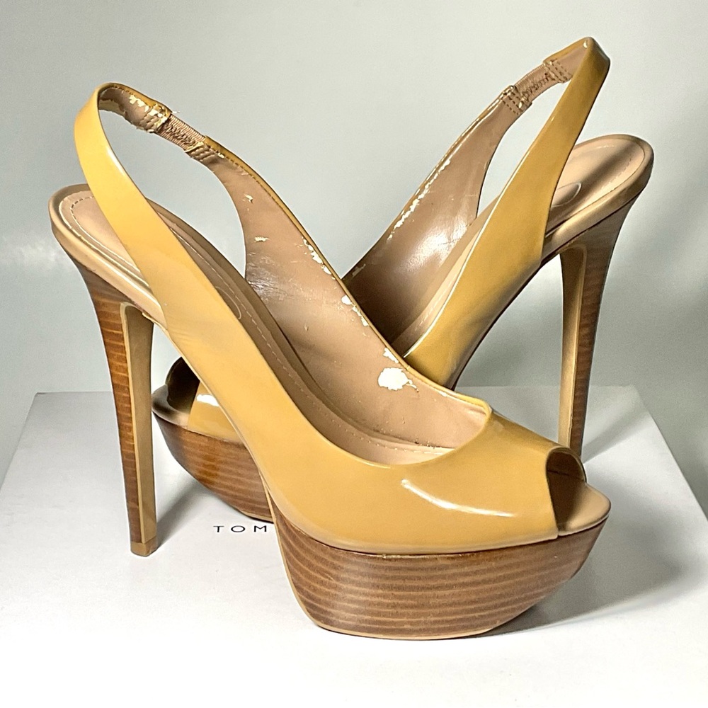 Jessica Simpson Tan Peep-Toe Slingback Heels